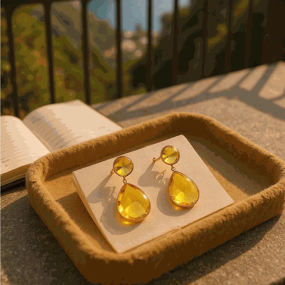 Teardrop Gemstone Citrine Drop Earrings